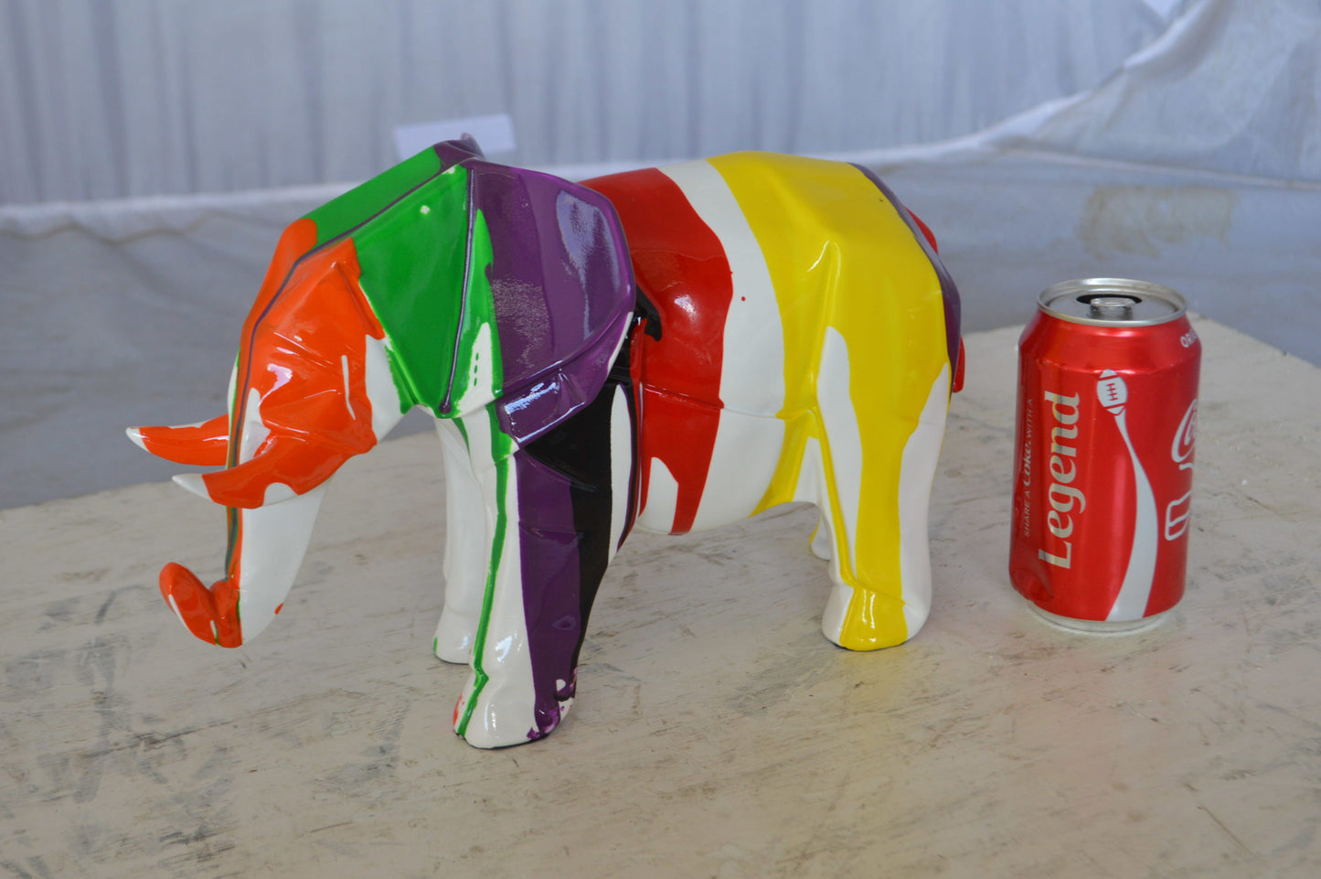 Modern art multicolored elephant resin statue -  Size: 12"L x 6"W x 8"H.