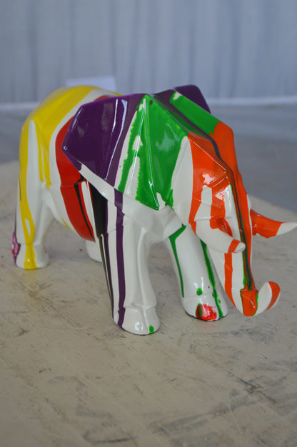 Modern art multicolored elephant resin statue -  Size: 12"L x 6"W x 8"H.