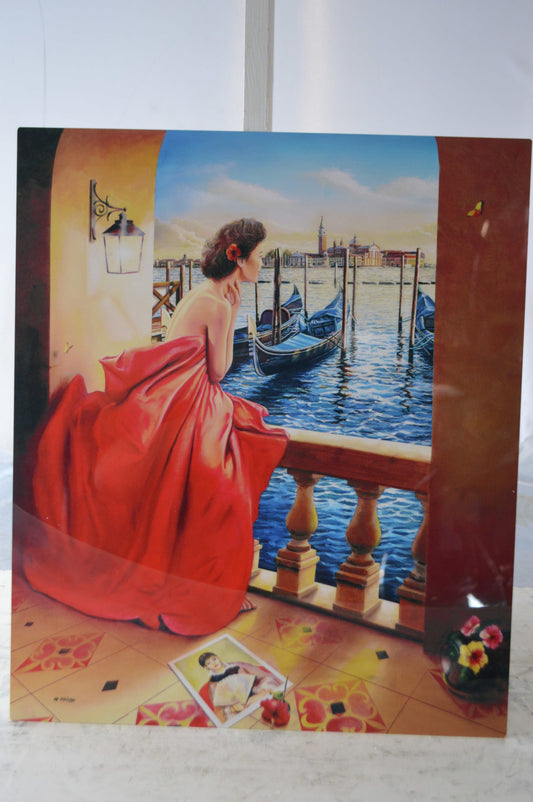 Orlando Quevedo Lady in Veniice Painting on aluminum -  Size: 16"L x 19"W