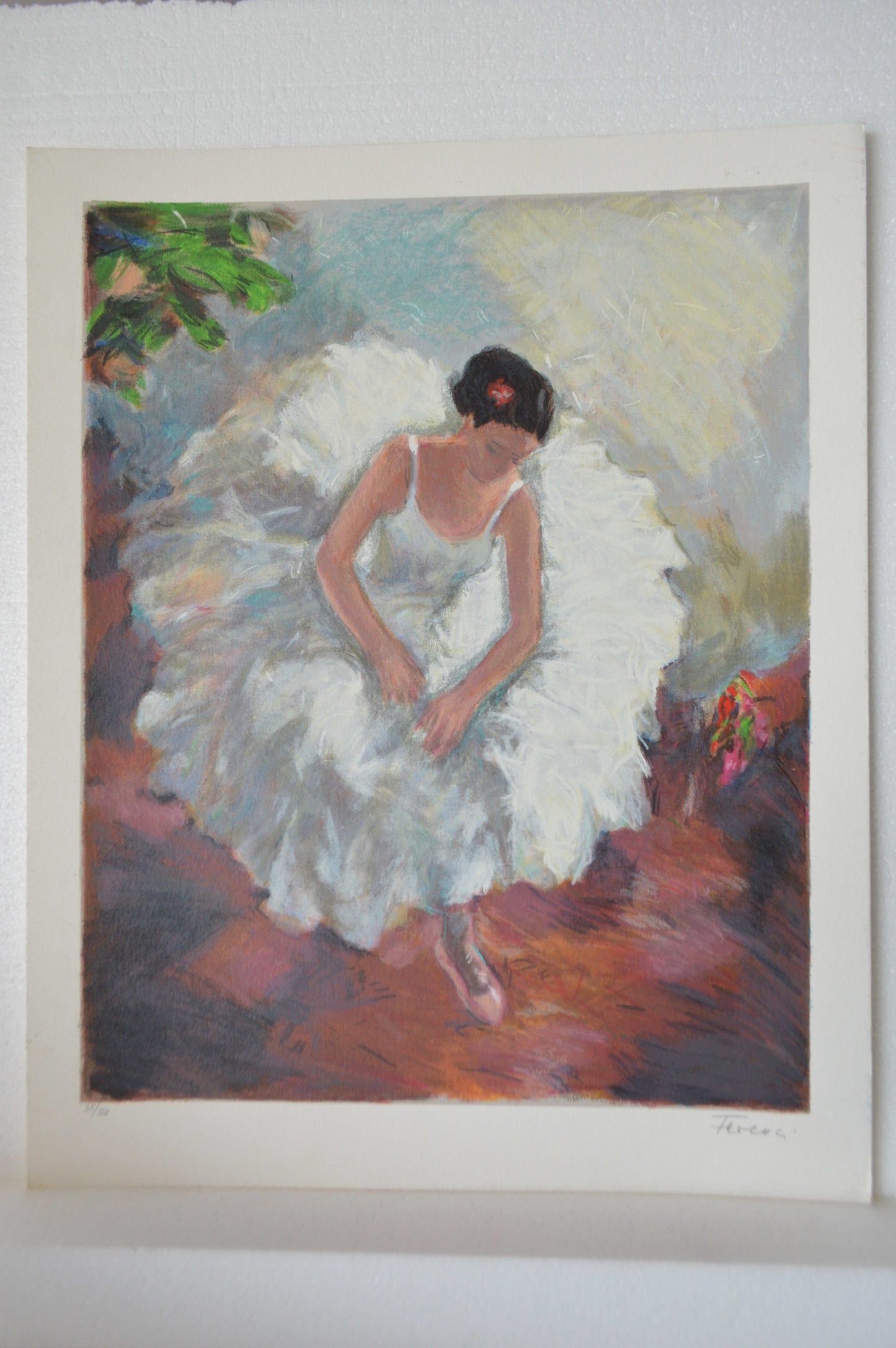 White Dancer serigraph by Hedva Firenci -  Size: 15"L x 20"W