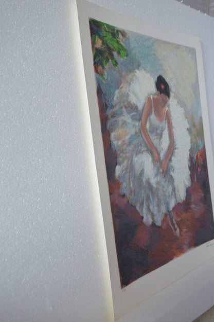 White Dancer serigraph by Hedva Firenci -  Size: 15"L x 20"W