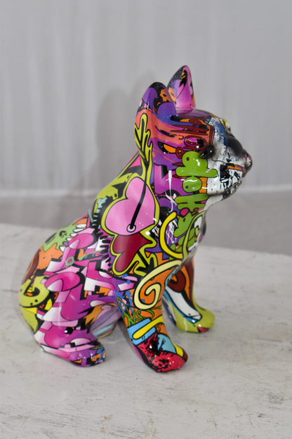 French Bulldog Painted Purple Graffiti Resin Statue Size: 8" x 5" x 10"H