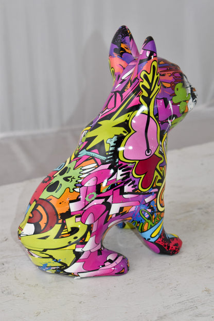 French Bulldog Painted Purple Graffiti Resin Statue Size: 8" x 5" x 10"H