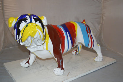 Modern art resin multicolored Bulldog statue -  Size: 28"L x 12"W x 16"H.