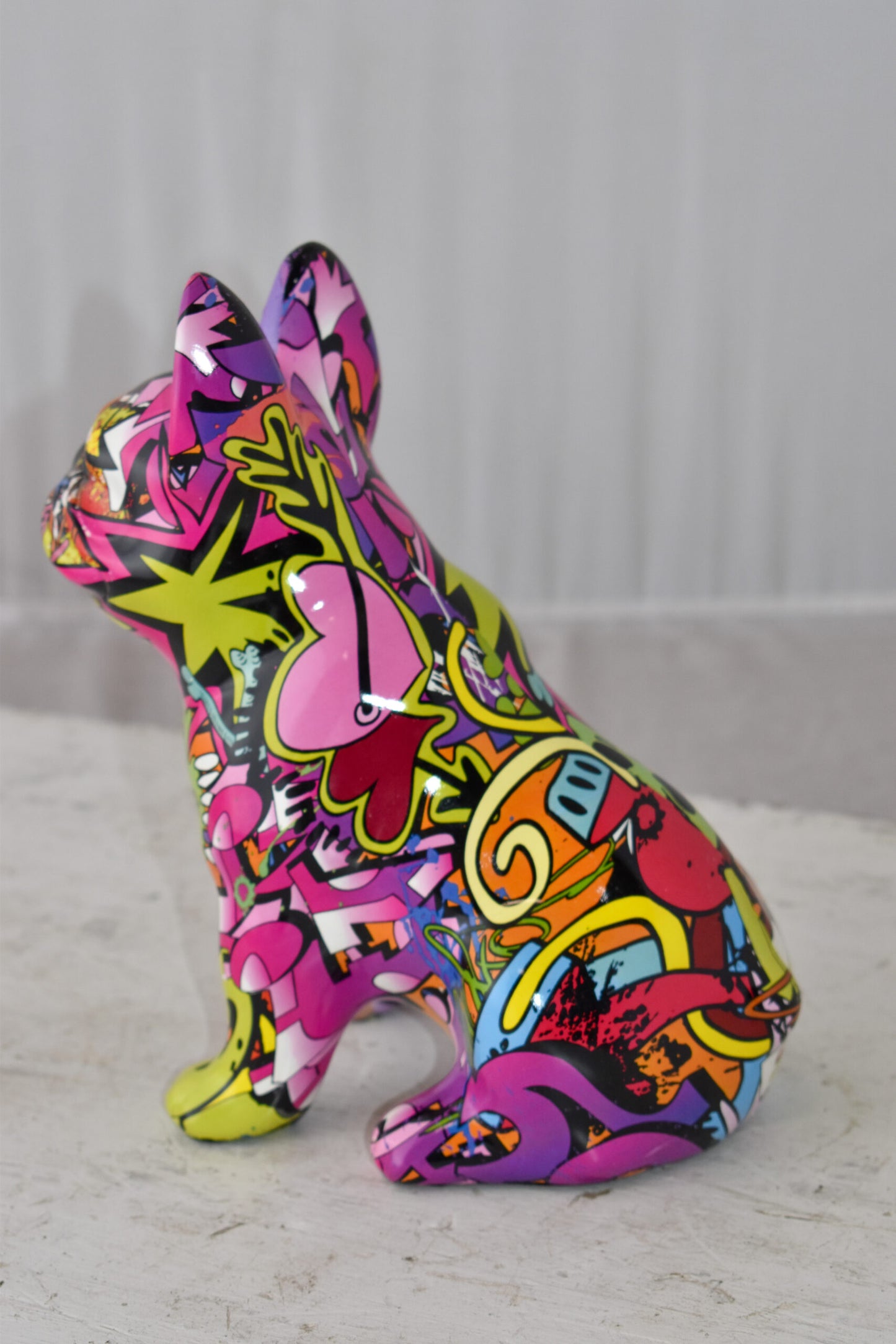 French Bulldog Painted Purple Graffiti Resin Statue Size: 8" x 5" x 10"H
