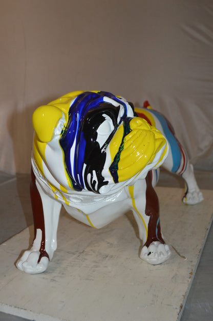 Modern art resin multicolored Bulldog statue -  Size: 28"L x 12"W x 16"H.