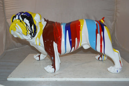 Modern art resin multicolored Bulldog statue -  Size: 28"L x 12"W x 16"H.