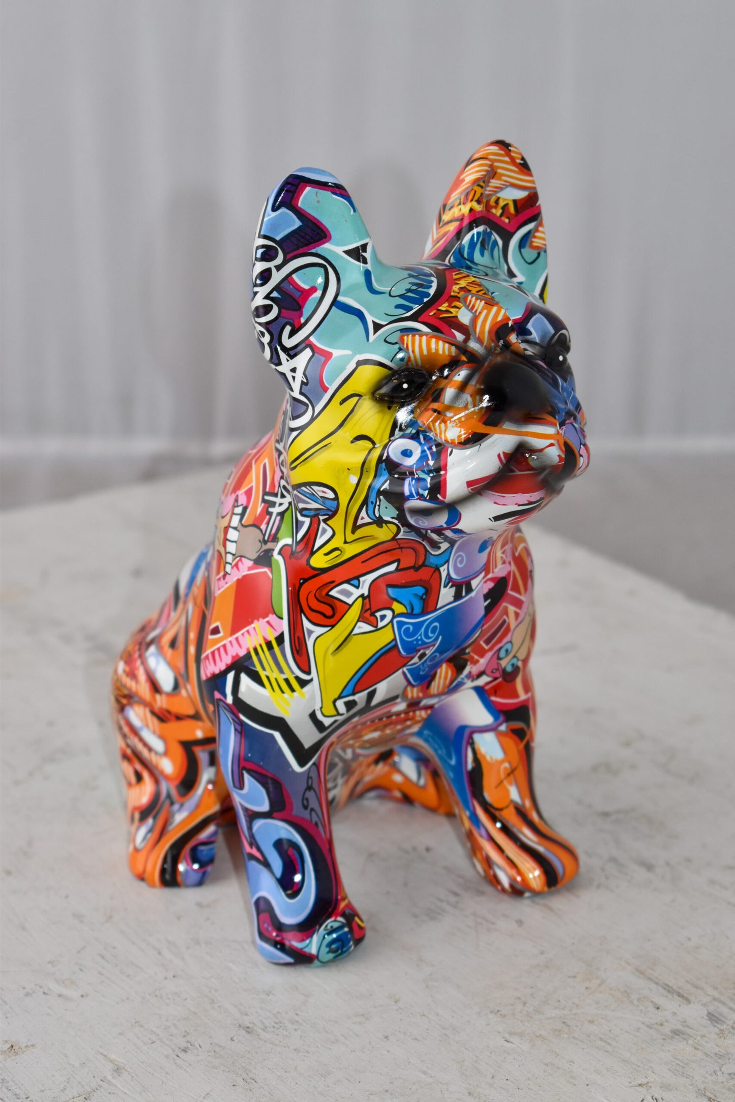 French Bulldog Painted Red Graffiti Resin Statue Size: 8" x 5" x 10"H