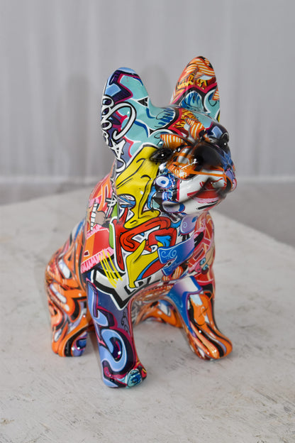 French Bulldog Painted Red Graffiti Resin Statue Size: 8" x 5" x 10"H