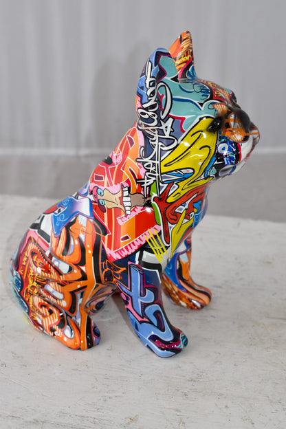 French Bulldog Painted Red Graffiti Resin Statue Size: 8" x 5" x 10"H
