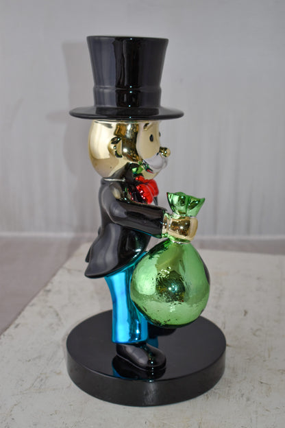 Frowning Monopoly Man Holding Money Bag Resin Statue Small Size: 7" x 8" x 15"H