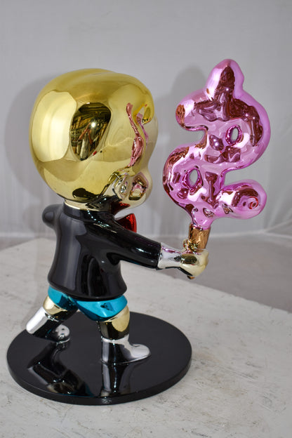 Cartoon Monopoly Girl with Money Cotton Candy Resin Statue 12" x 10" x 15"H