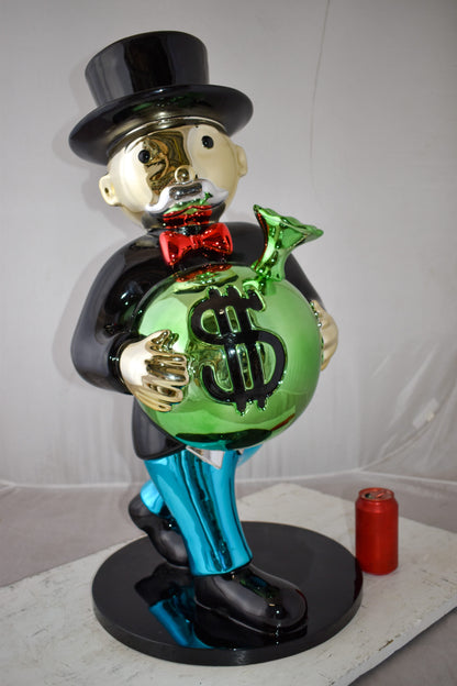 Casual Monopoly Man Holding Money Bag Resin Statue Large Size: 16" x 16" x 32"H