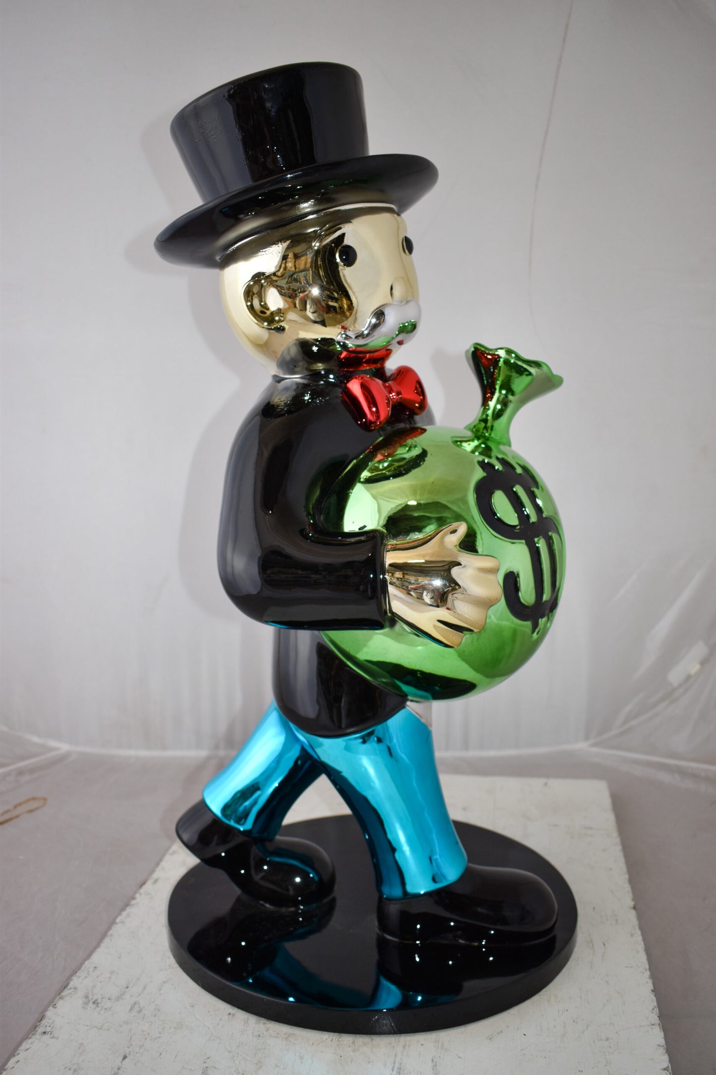 Casual Monopoly Man Holding Money Bag Resin Statue Large Size: 16" x 16" x 32"H