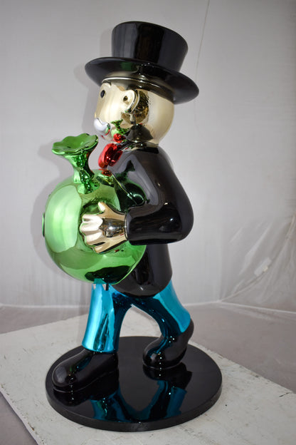 Casual Monopoly Man Holding Money Bag Resin Statue Large Size: 16" x 16" x 32"H
