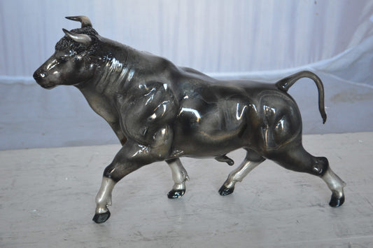 Trotting Bull Bronze Statue -  Size: 13"L x 3"W x 10"H.