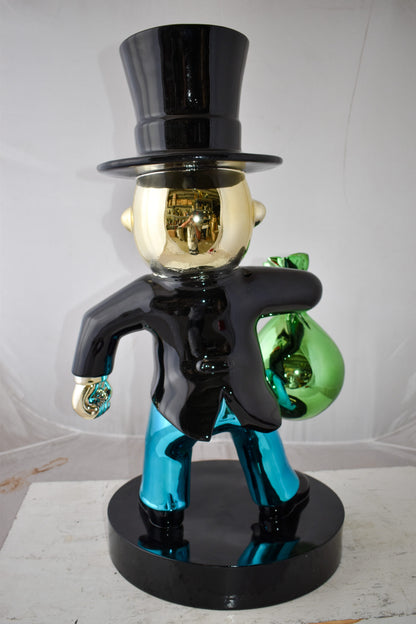 Frowning Monopoly Man Holding Money Bag Resin Statue Large 17" x 15" x 31"H