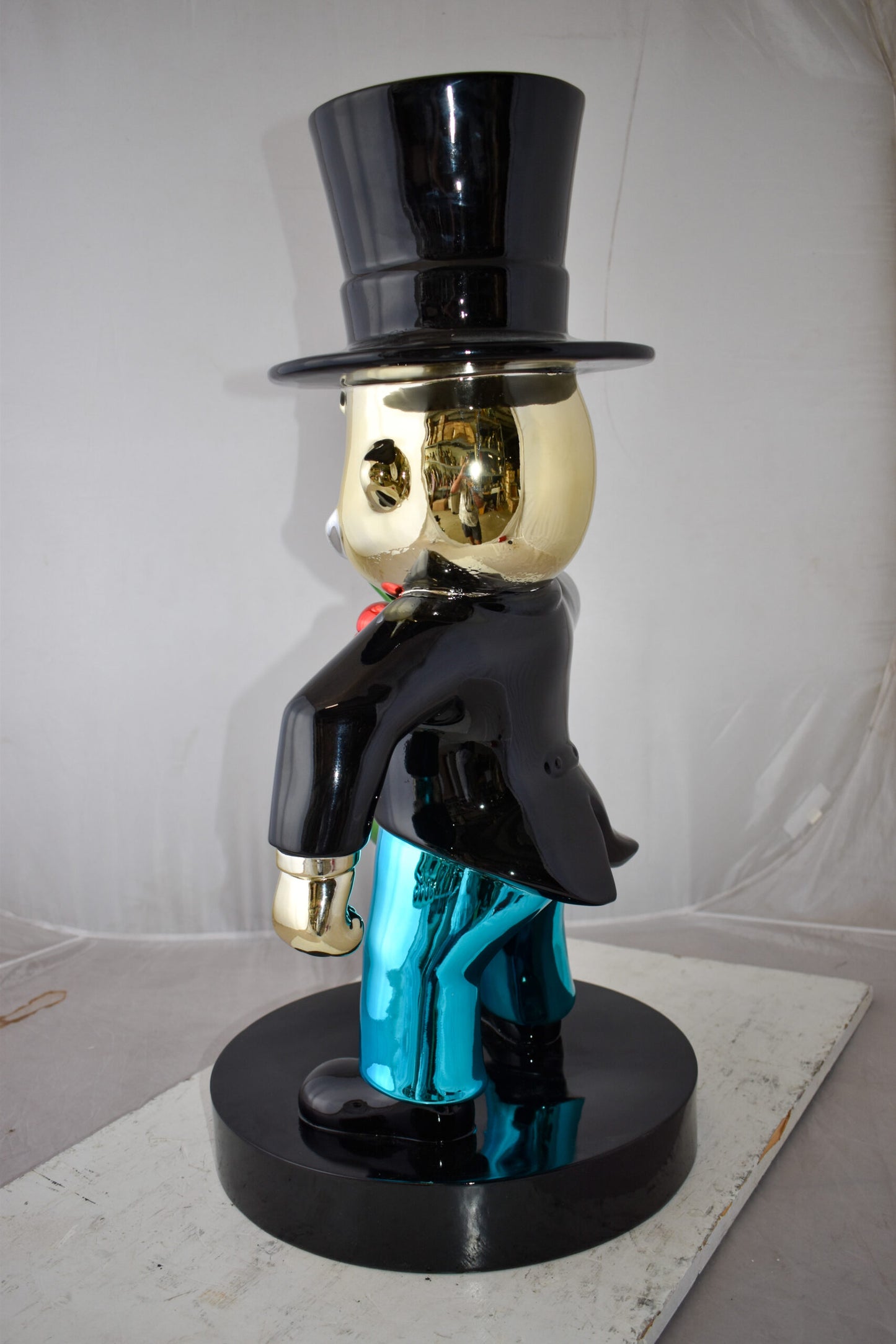 Frowning Monopoly Man Holding Money Bag Resin Statue Large 17" x 15" x 31"H