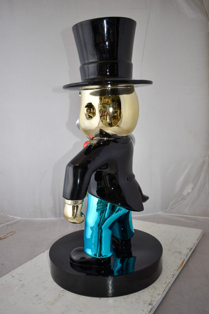 Frowning Monopoly Man Holding Money Bag Resin Statue Large 17" x 15" x 31"H