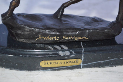 Buffalo Signal Bronze Statue by Remington 13H -  Size: 8"L x 3"W x 13"H.