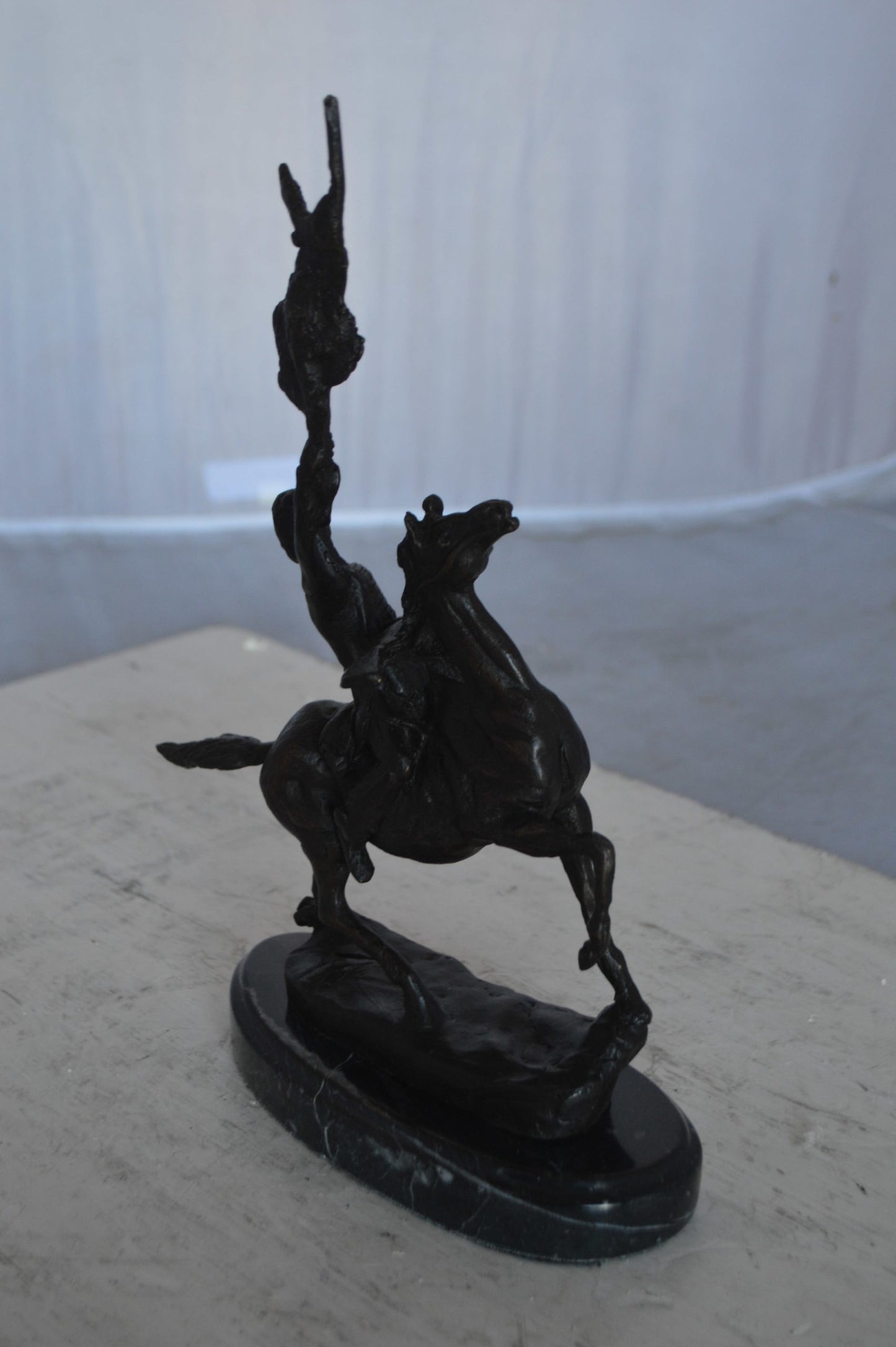 Buffalo Signal Bronze Statue by Remington 13H -  Size: 8"L x 3"W x 13"H.