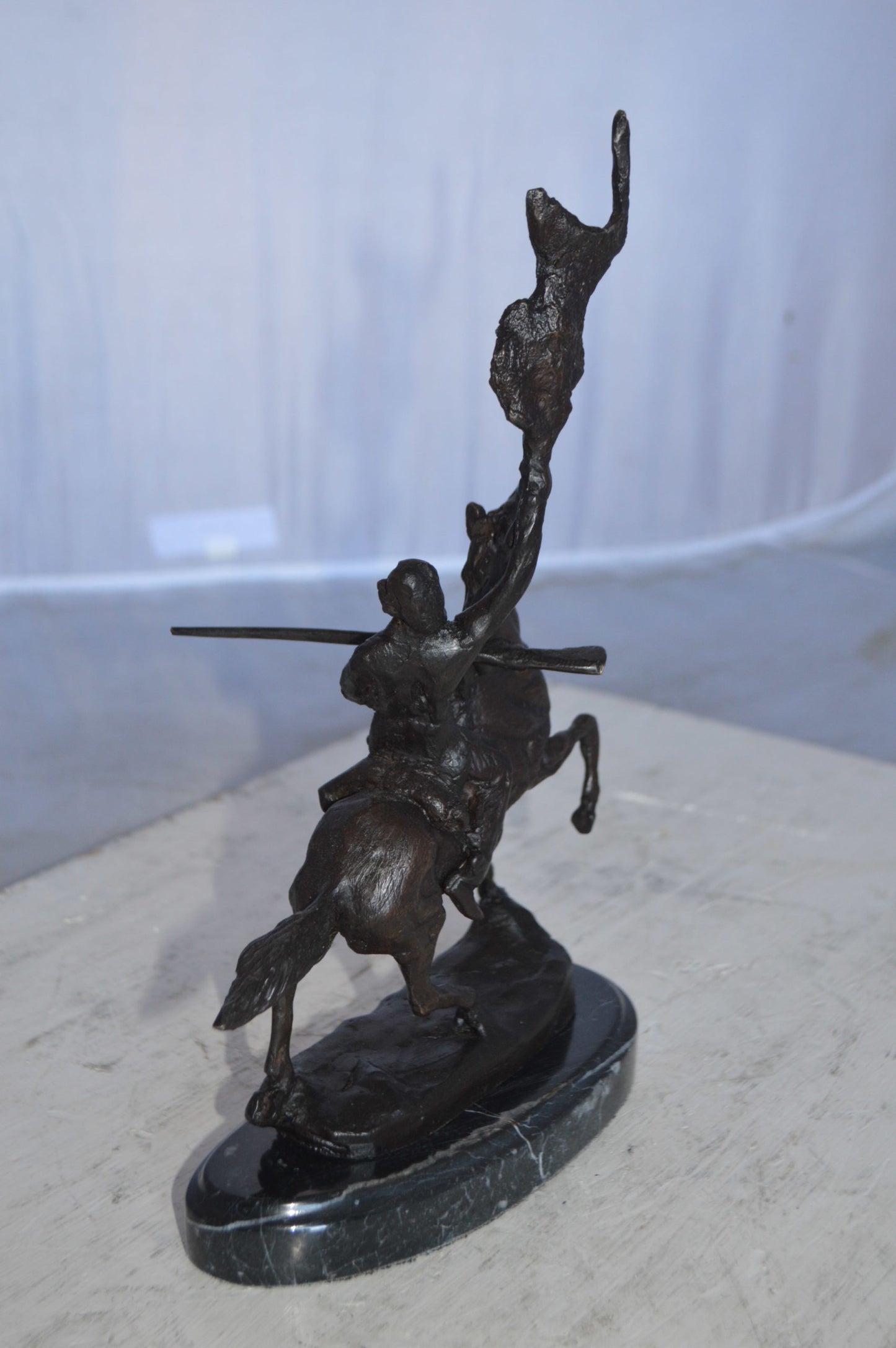 Buffalo Signal Bronze Statue by Remington 13H -  Size: 8"L x 3"W x 13"H.