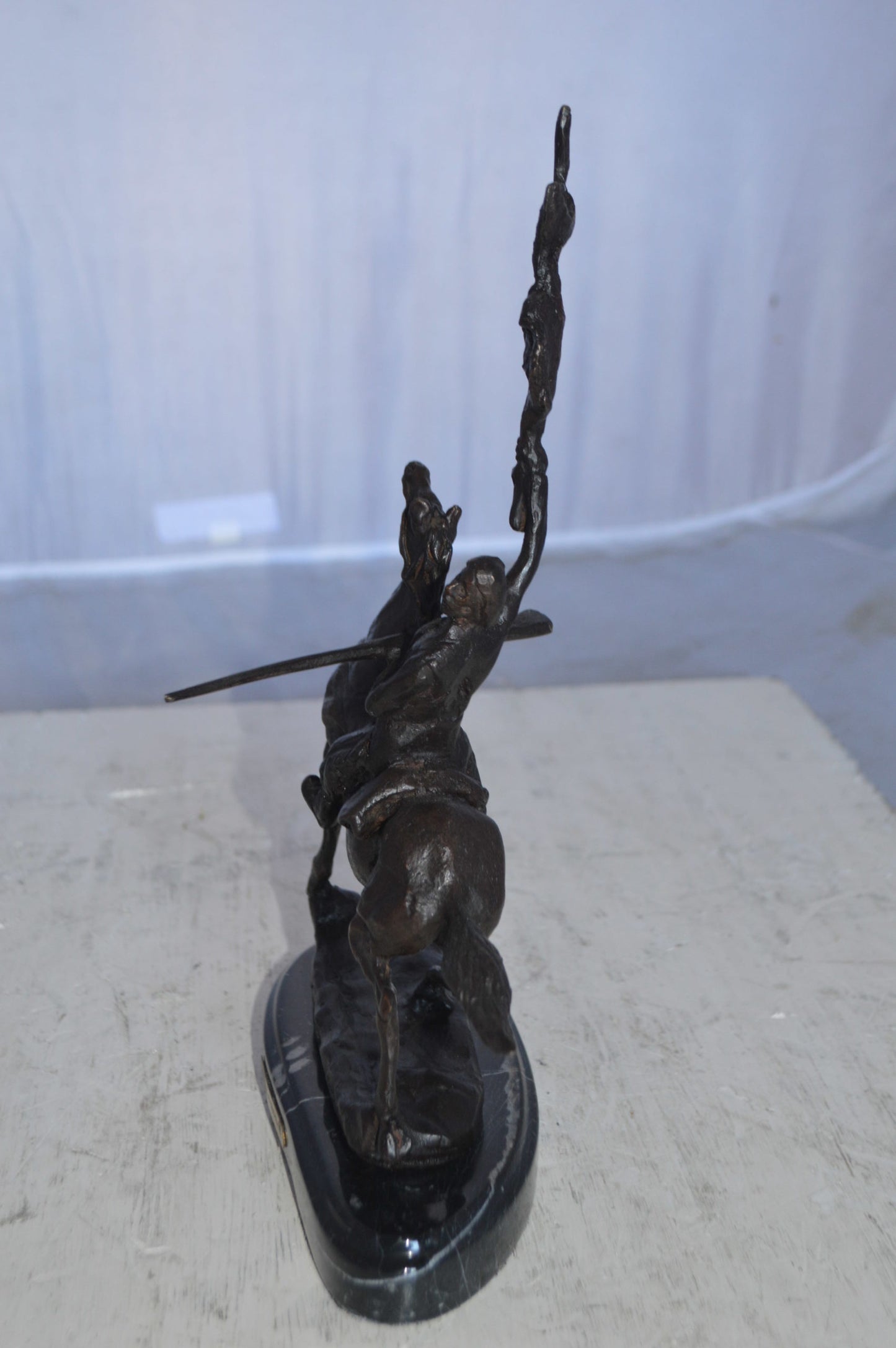 Buffalo Signal Bronze Statue by Remington 13H -  Size: 8"L x 3"W x 13"H.
