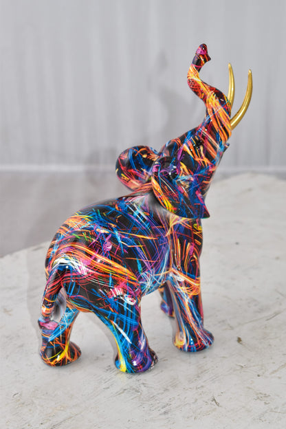 Elephant With His Trunk Up Colored Modern Resin Statue Size: 8" x 4" x 10"H