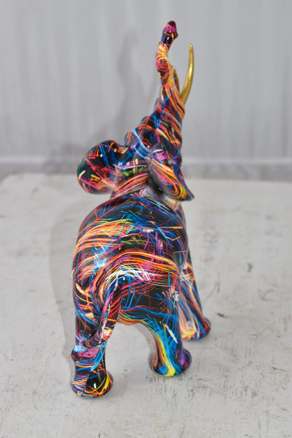 Elephant With His Trunk Up Colored Modern Resin Statue Size: 8" x 4" x 10"H
