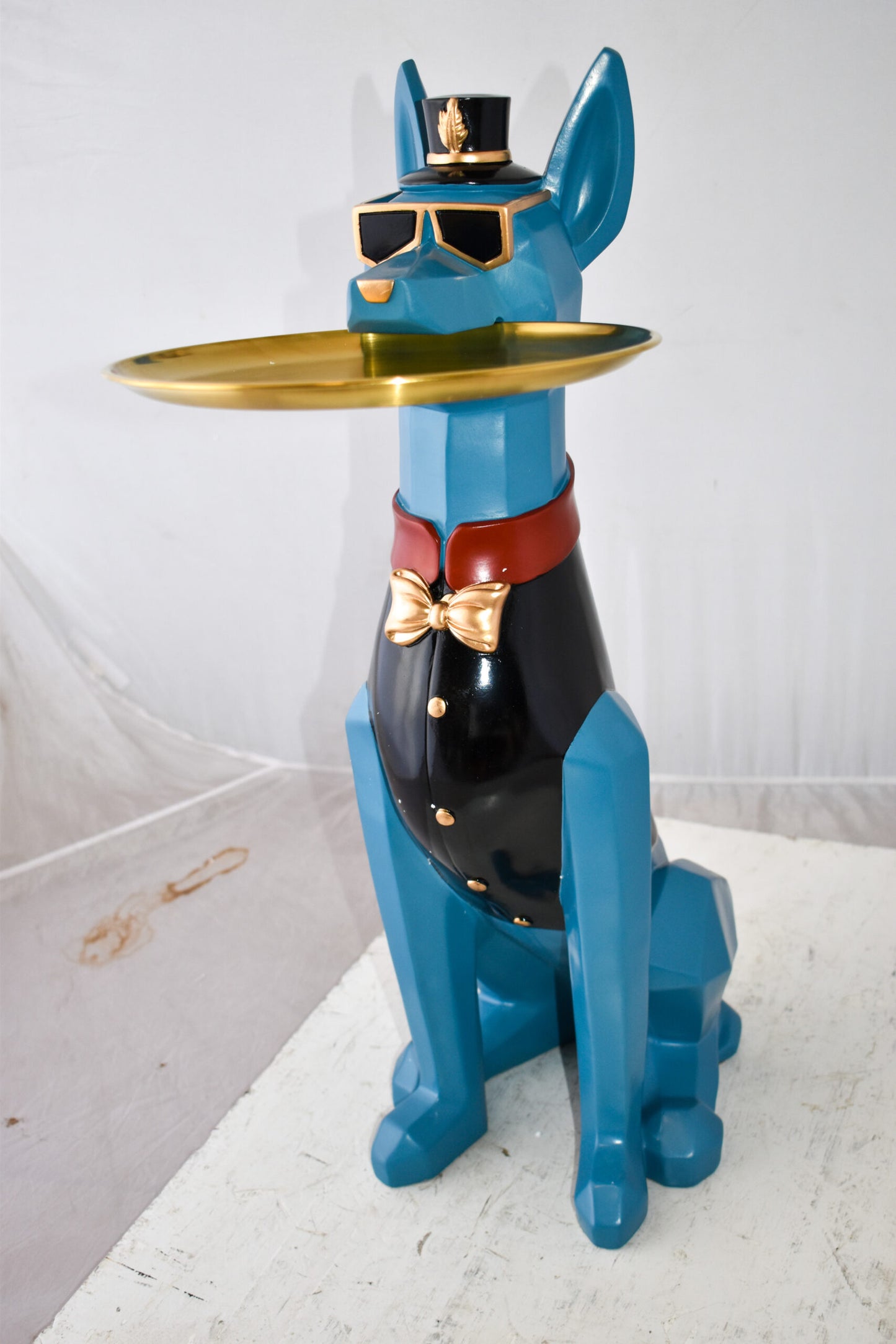 Happy Hostess Dog Resin Statue with Blue and Black Finish Size: 19" x 9" x 28"H