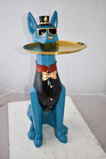 Happy Hostess Dog Resin Statue with Blue and Black Finish Size: 19" x 9" x 28"H
