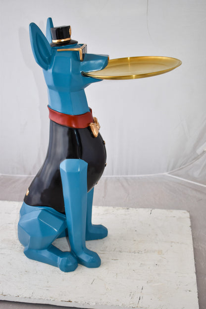Happy Hostess Dog Resin Statue with Blue and Black Finish Size: 19" x 9" x 28"H
