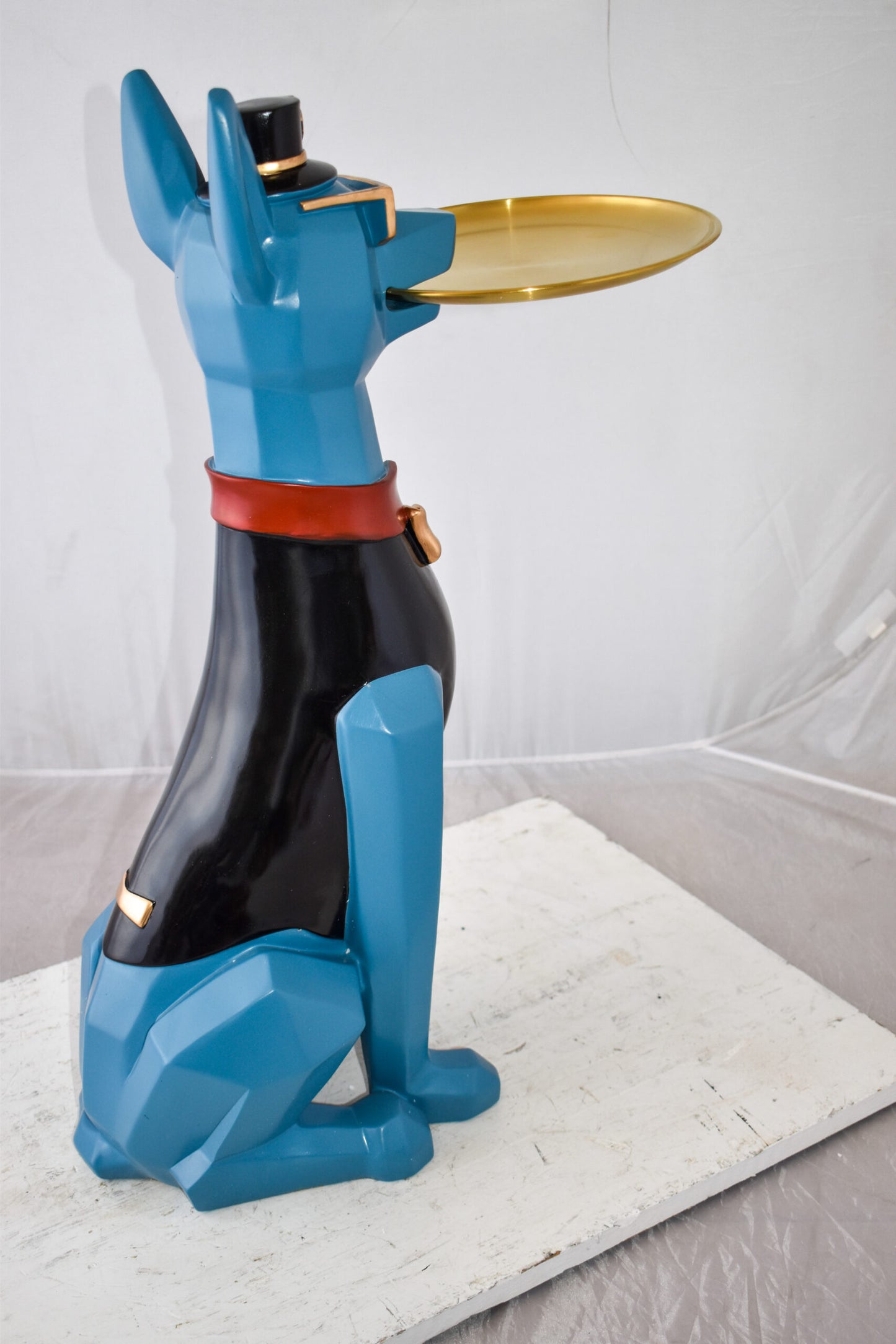 Happy Hostess Dog Resin Statue with Blue and Black Finish Size: 19" x 9" x 28"H