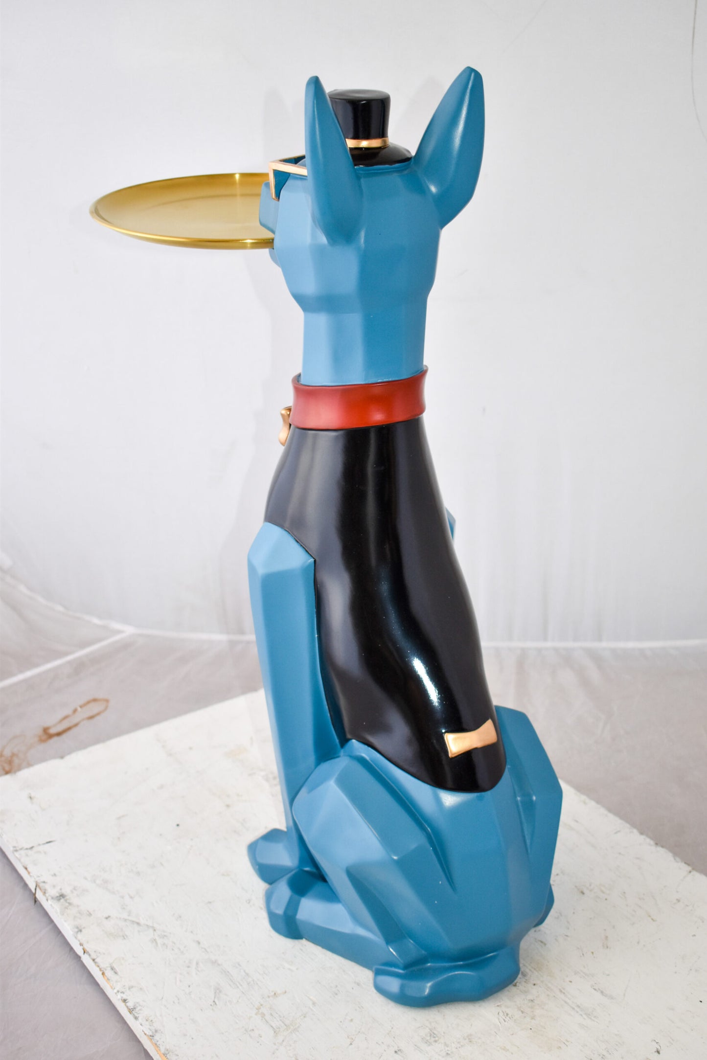 Happy Hostess Dog Resin Statue with Blue and Black Finish Size: 19" x 9" x 28"H
