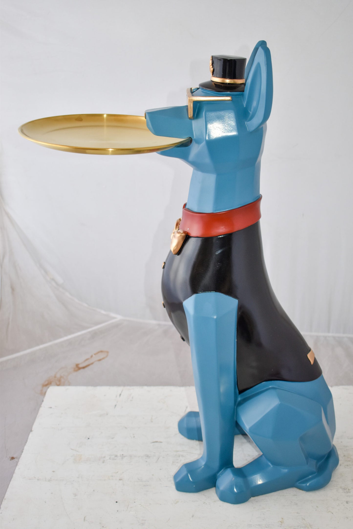 Happy Hostess Dog Resin Statue with Blue and Black Finish Size: 19" x 9" x 28"H