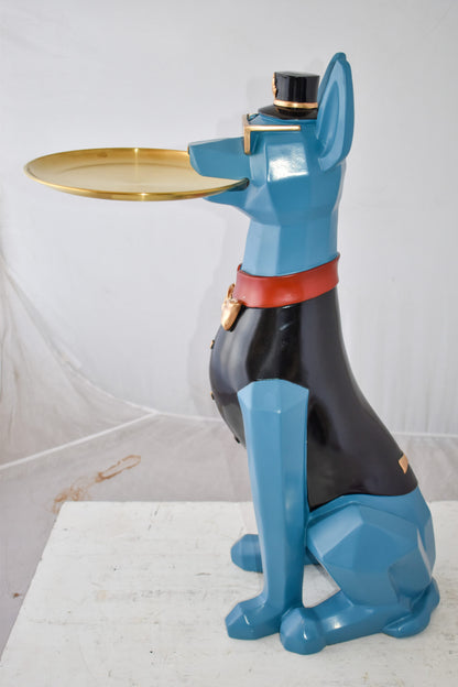 Happy Hostess Dog Resin Statue with Blue and Black Finish Size: 19" x 9" x 28"H