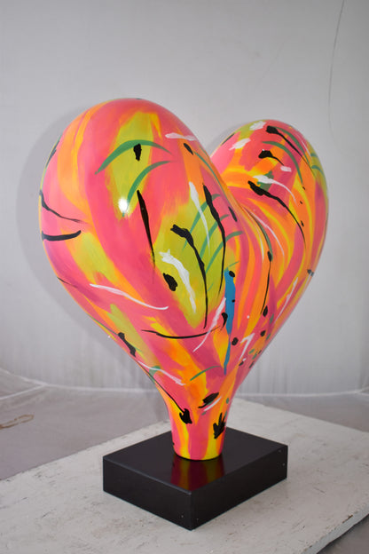 Eclectic Multicolor Heart 3D Statue on Black Base Size: 24" x 12" x 25"H
