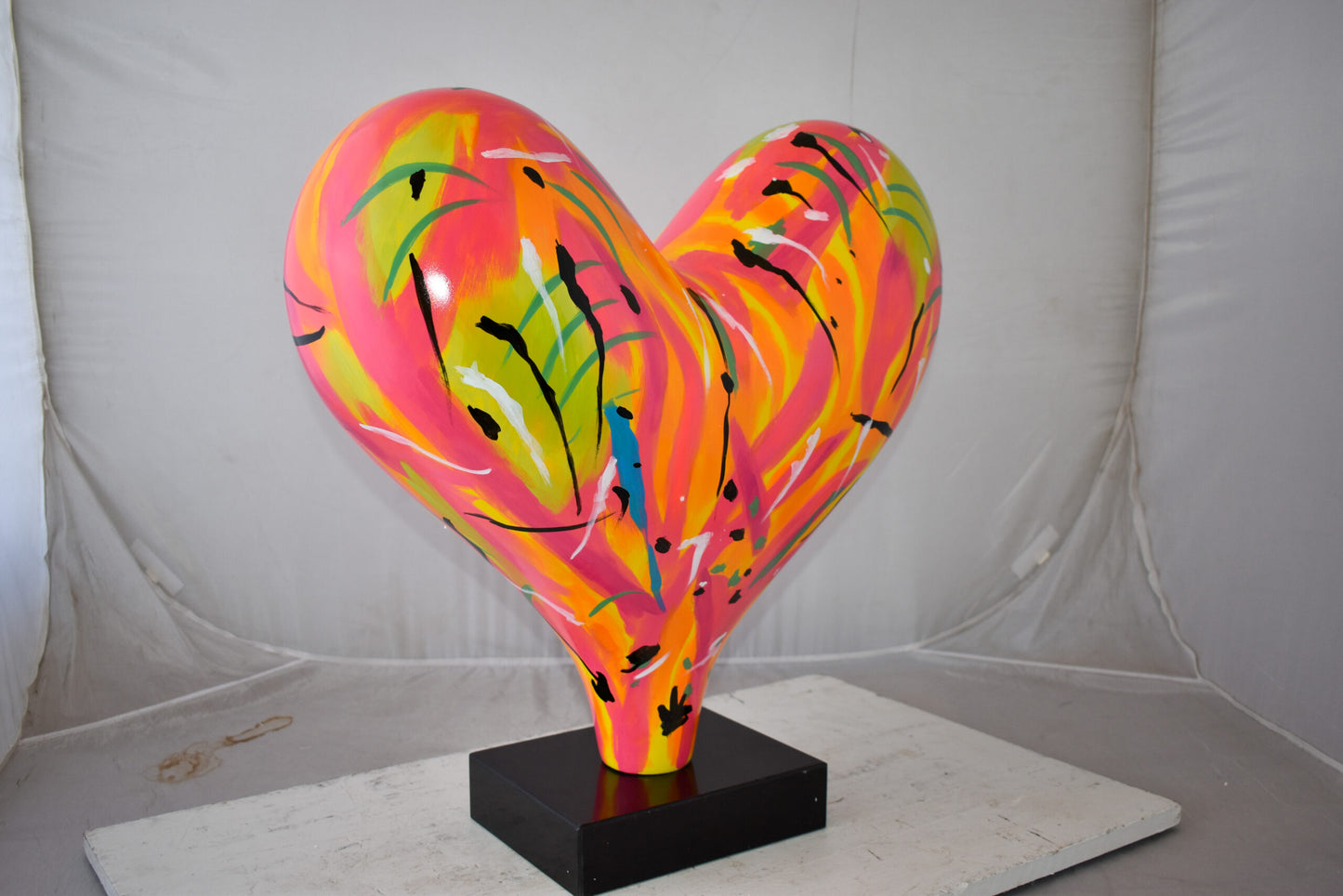 Eclectic Multicolor Heart 3D Statue on Black Base Size: 24" x 12" x 25"H