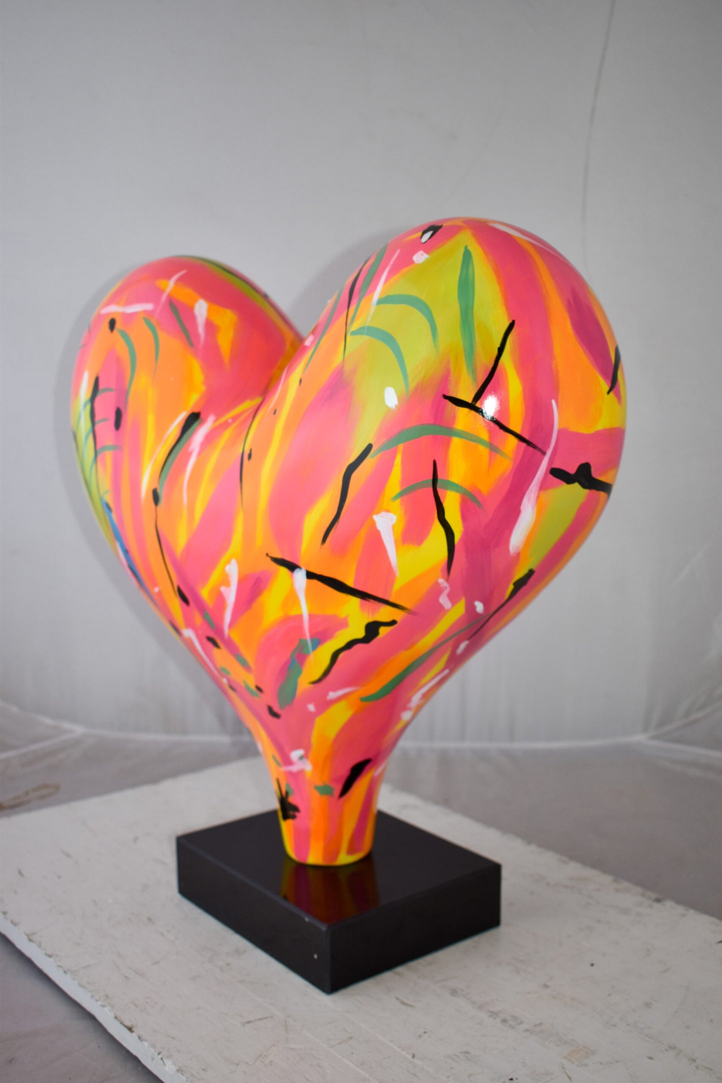 Eclectic Multicolor Heart 3D Statue on Black Base Size: 24" x 12" x 25"H