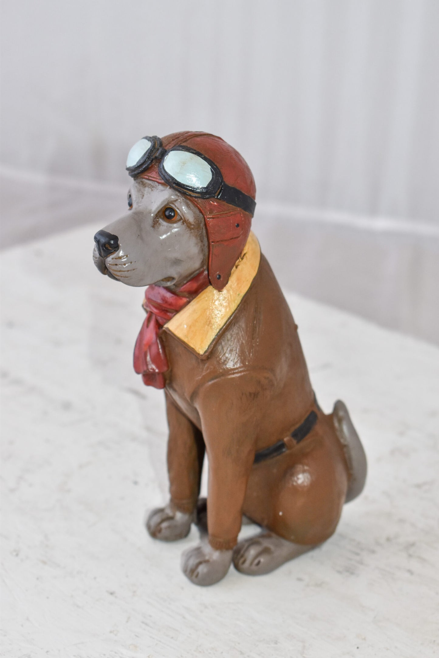 A Happy Dog Dressed Like a Pilot Resin Statue Size: 3" x 4" x 8"H