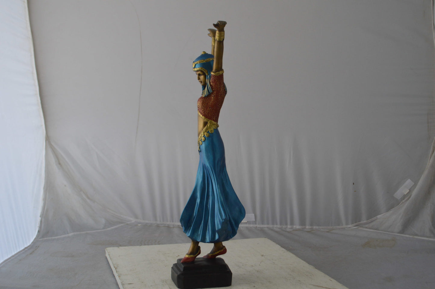 Gypsy dancer raising hands bronze statue - Size: 10"L x 6"W x 25"H.