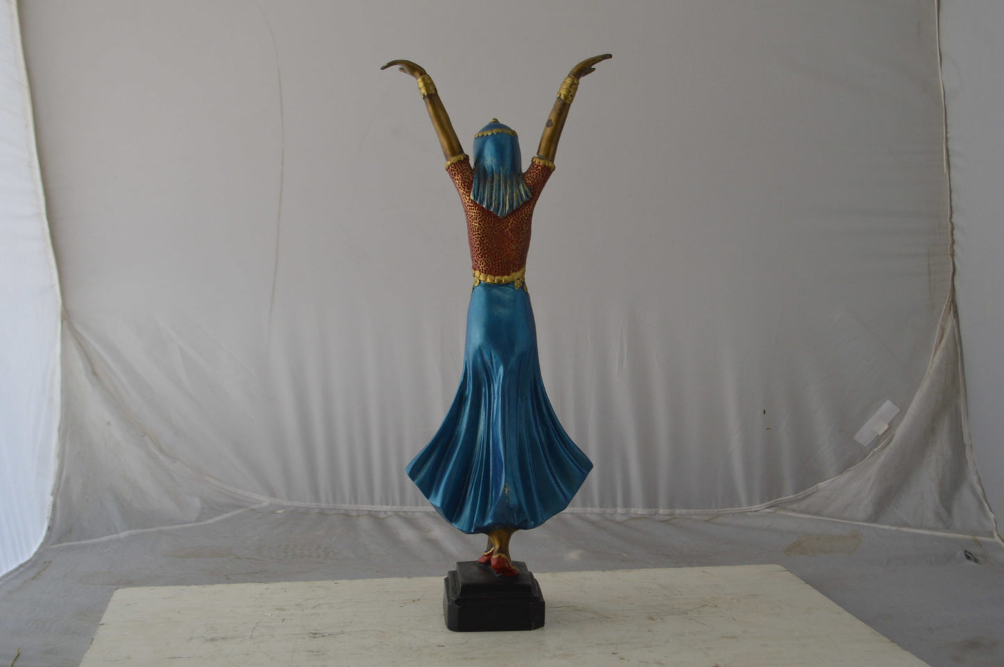 Gypsy dancer raising hands bronze statue - Size: 10"L x 6"W x 25"H.