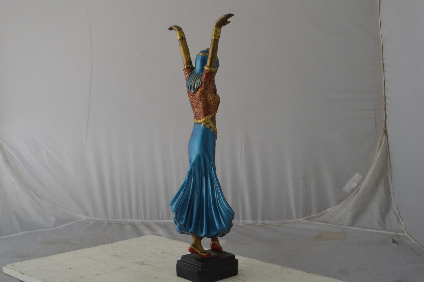 Gypsy dancer raising hands bronze statue - Size: 10"L x 6"W x 25"H.