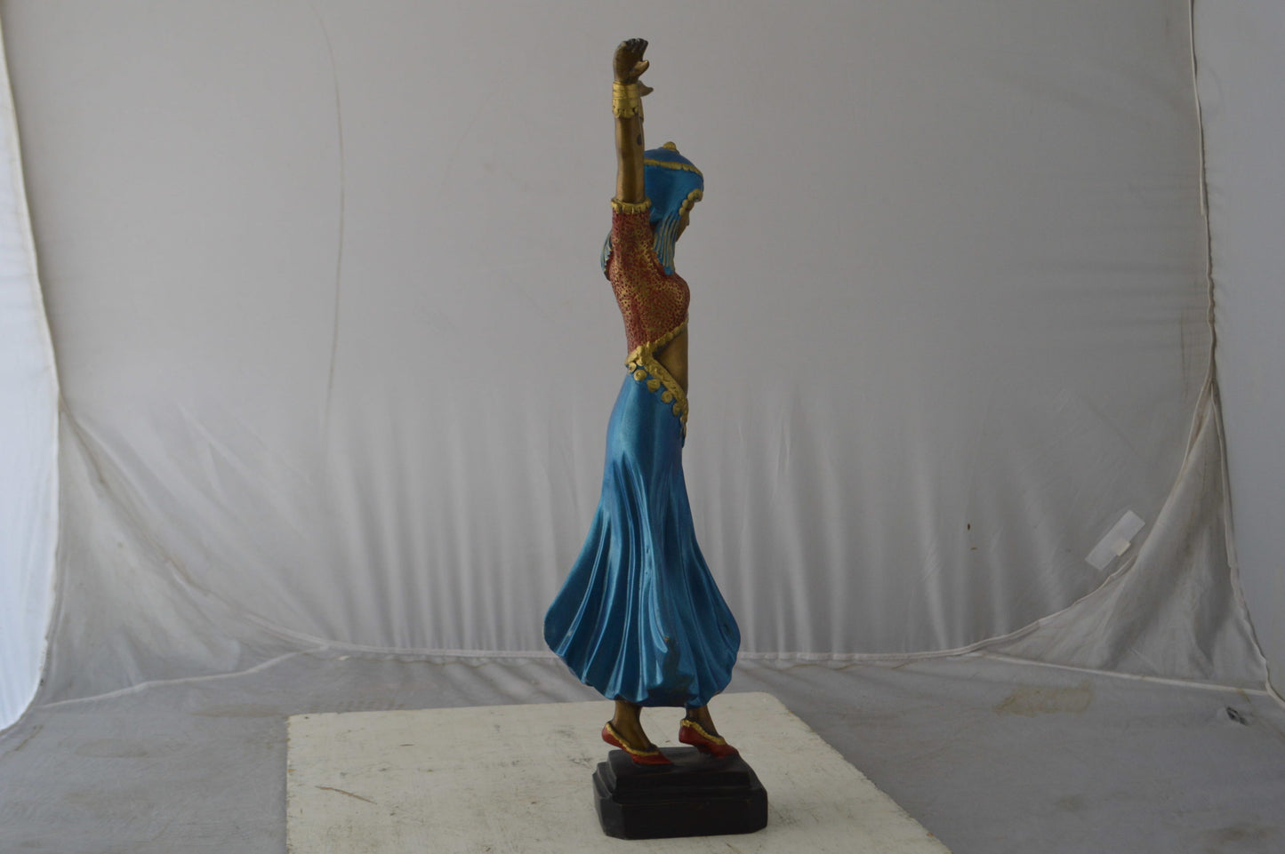 Gypsy dancer raising hands bronze statue - Size: 10"L x 6"W x 25"H.