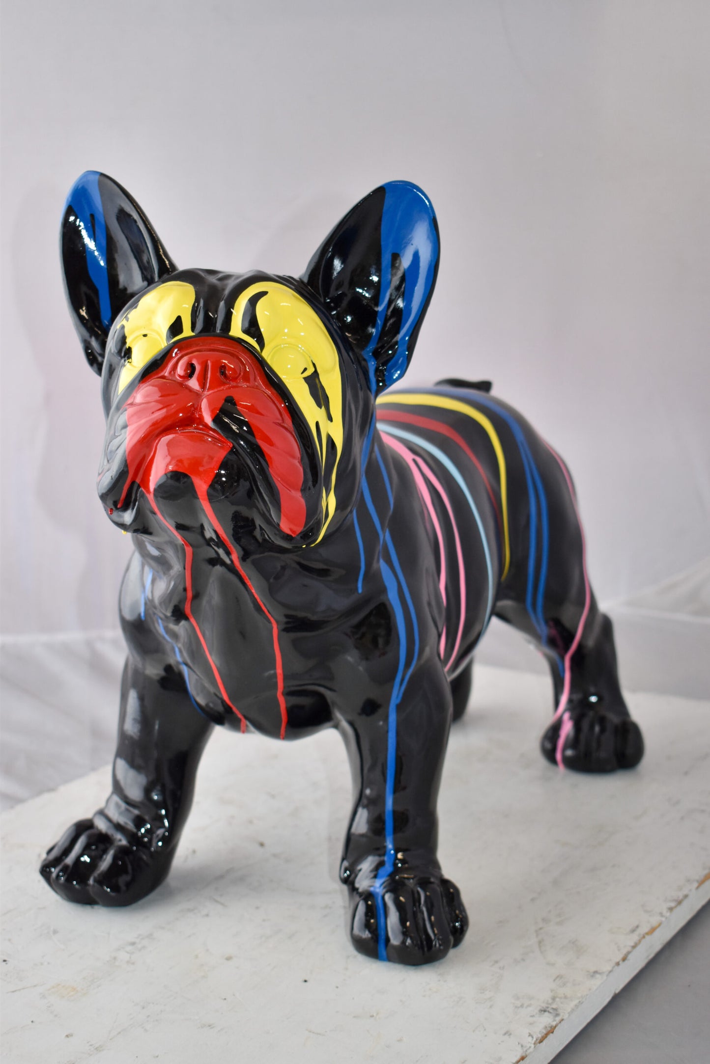 French Bulldog Colored with Paint Drops Resin Statue Size: 24" x 11" x 18"H