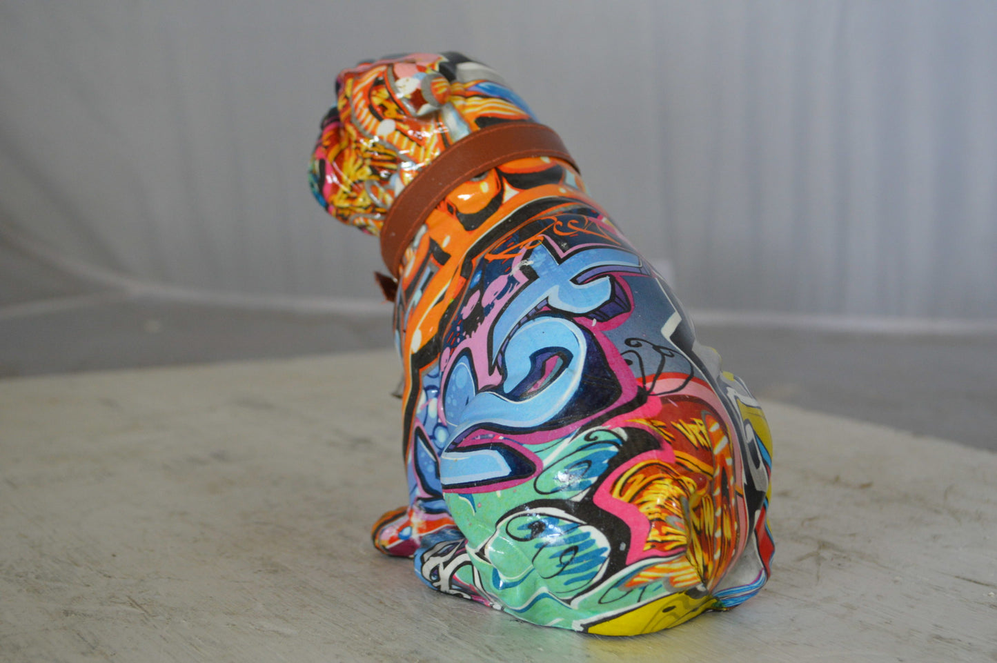 Graffiti Bulldog made of resin Statue - Size: 8"L x 4"W x 7"H.