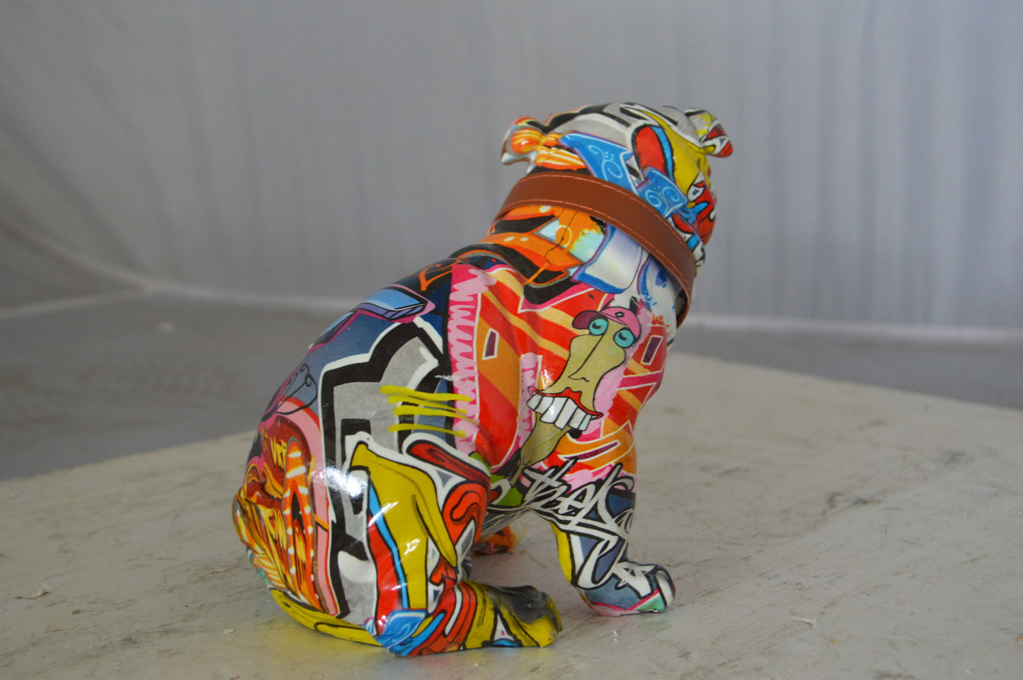 Graffiti Bulldog made of resin Statue - Size: 8"L x 4"W x 7"H.