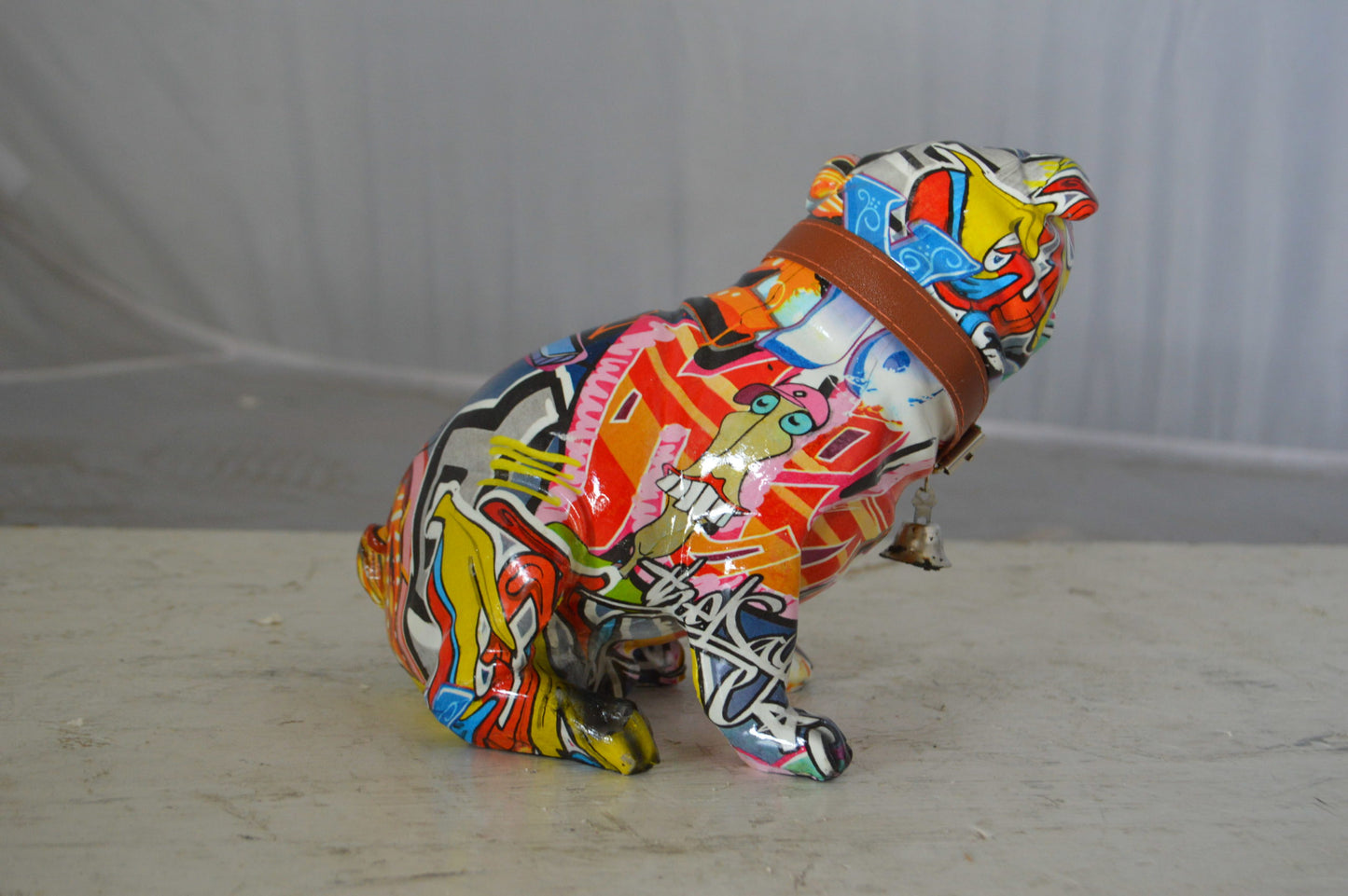 Graffiti Bulldog made of resin Statue - Size: 8"L x 4"W x 7"H.