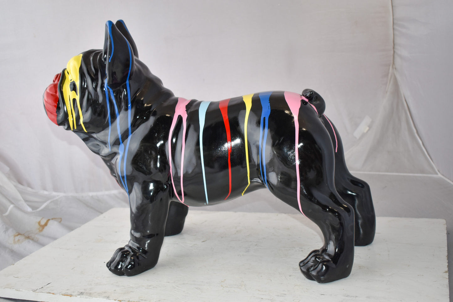 French Bulldog Colored with Paint Drops Resin Statue Size: 24" x 11" x 18"H