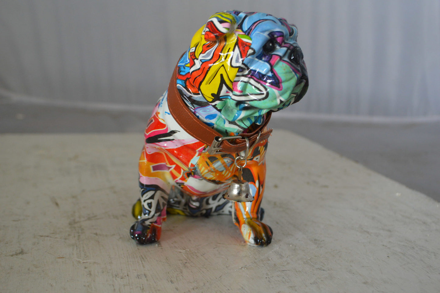 Graffiti Bulldog made of resin Statue - Size: 8"L x 4"W x 7"H.